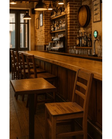 Silla rústica de madera natural para bar, unidad única en outlet