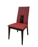 Silla tapizada en rojo con patas negras, diseño moderno para comedor o salón, unidad única en outlet