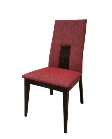 Silla tapizada en rojo con patas negras, diseño moderno para comedor o salón, unidad única en outlet