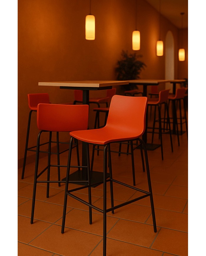 Silla Alta de Diseño Moderno Roja para Barra o Mesa Alta – Outlet Silla Alta de Diseño Moderno Roja para Barra o Mesa Alta – Outlet