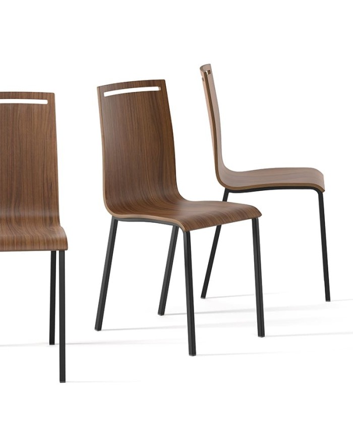 Silla Nera CANCIO en madera curvada y estructura metálica para cocina y hogar. Opción taburete medio.