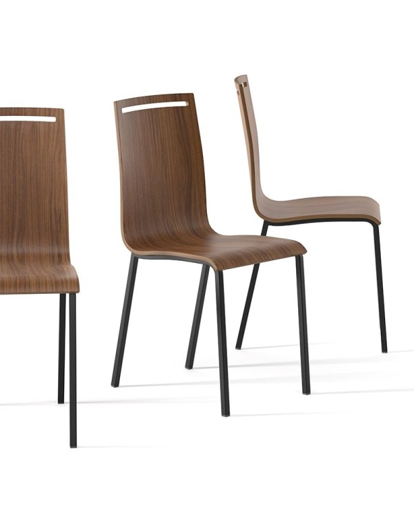 Silla Nera CANCIO en madera curvada y estructura metálica para cocina y hogar. Opción taburete medio.