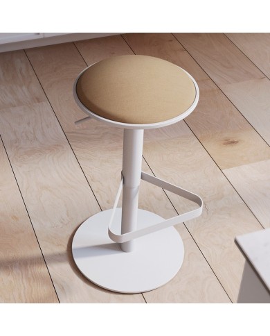 Taburete Disco CANCIO tapizado y estructura metálica para cocina y hostelería. Giratorio y regulable.