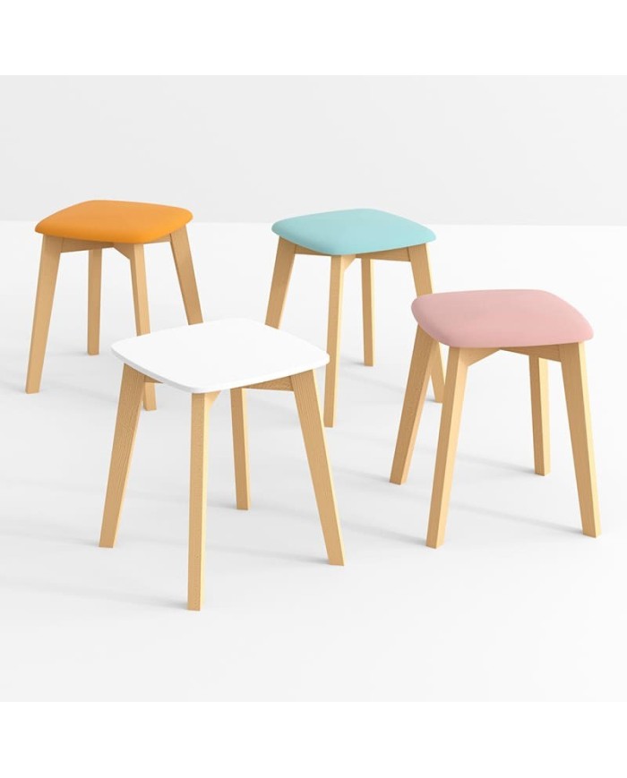 Taburete bajo Dolce CANCIO estructura de madera y asiento tapizado para cocina y hogar