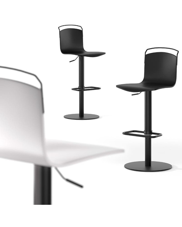 Taburete Win CANCIO elevable y giratorio en metal y madera lacada para cocina y hostelería. Ideal para encimera y barra.