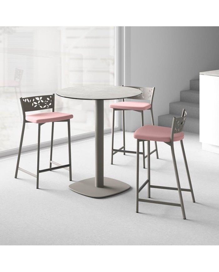 Taburete Fiore CANCIO estructura metálica y asiento tapizado para cocina y hogar. Ideal para encimera.
