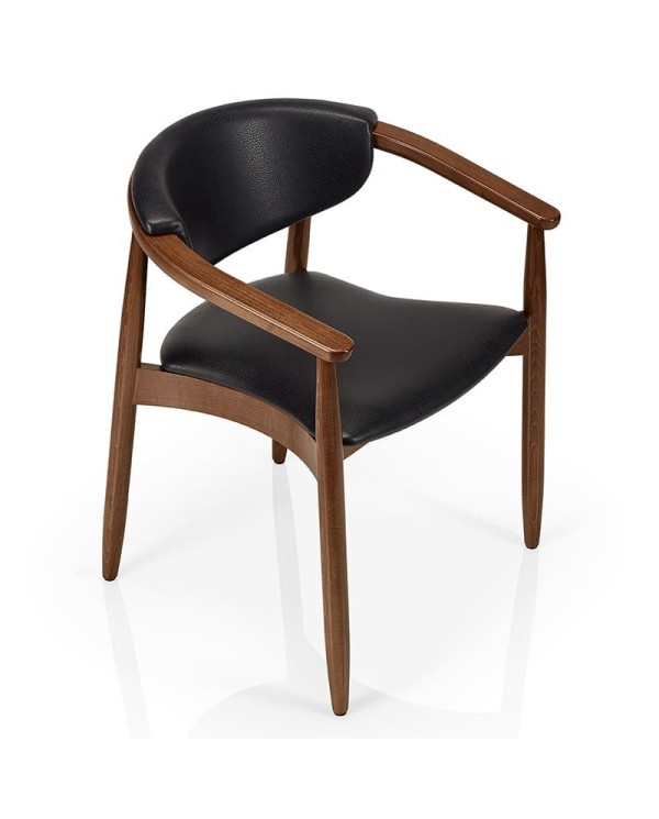 Sillón de madera tapizado para hostelería con brazos y diseño elegante