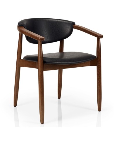 Sillón de madera tapizado para hostelería con brazos y diseño elegante
