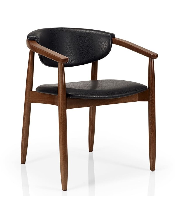 Sillón de madera tapizado para hostelería con brazos y diseño elegante