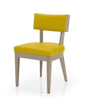 Silla de madera con asiento tapizado para hostelería y hogar.