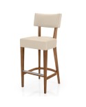 Taburete de madera con asiento  y respaldo tapizado para hostelería y hogar.