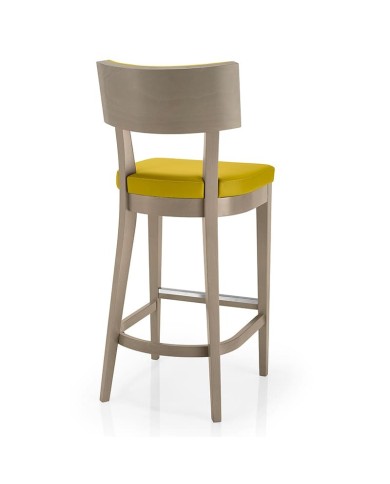 Taburete alto en madera y tapizado, ideal para hostelería y hogar