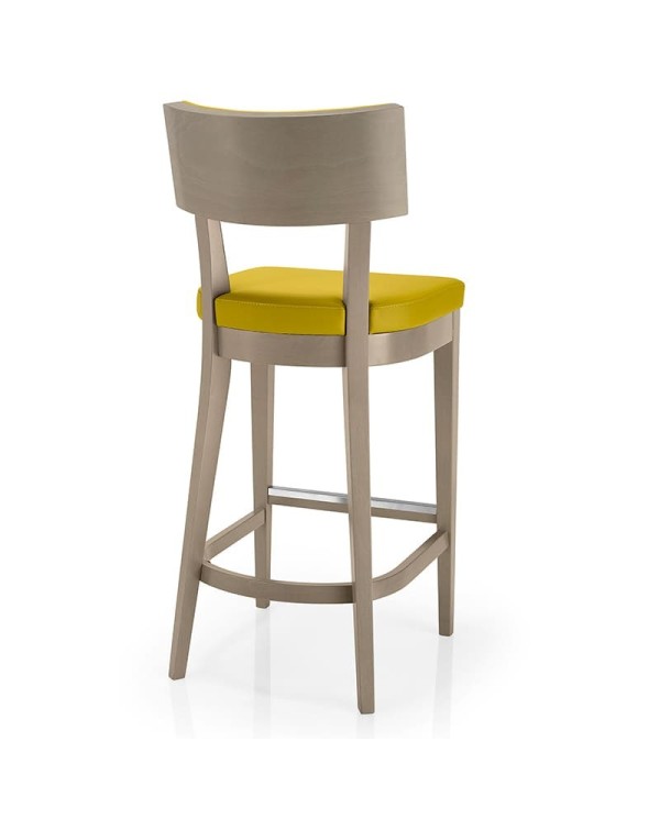 Taburete alto en madera y tapizado, ideal para hostelería y hogar