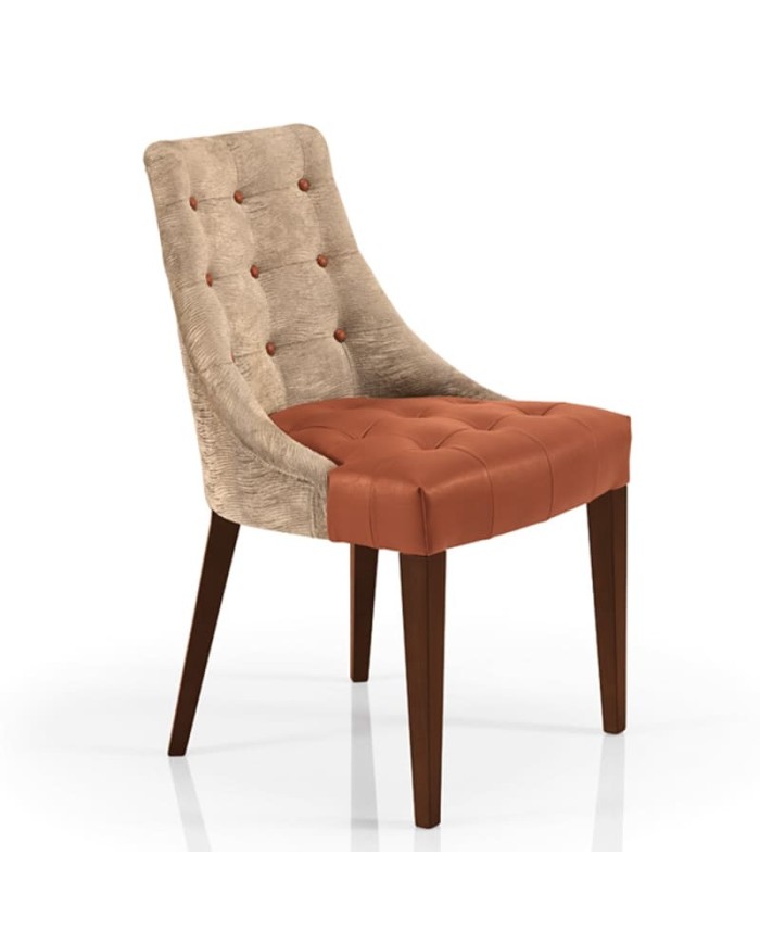 Silla tapizada con respaldo capitoné y patas de madera para hogar y hostelería