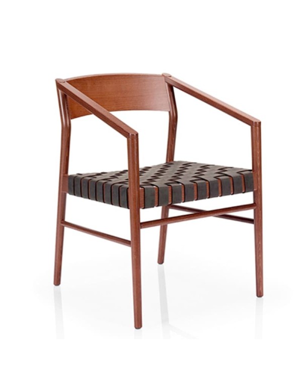 Sillón de madera con asiento trenzado para hostelería y hogar