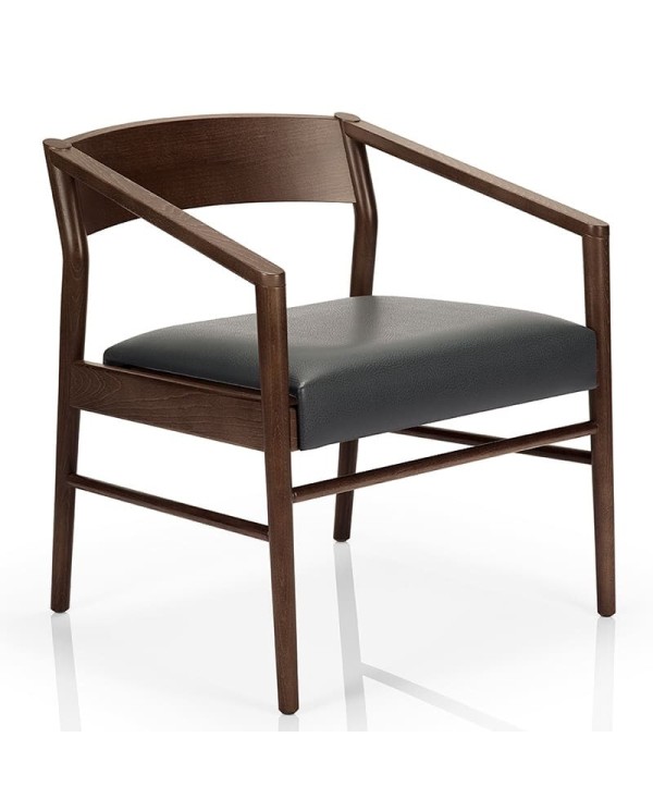 Butaca de madera y asiento tapizado para hogar y hostelería interior.