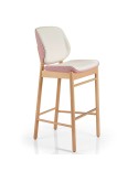 Taburete tapizado con estructura de madera con asiento y respaldo tapizado. Diseño y comodidad para hogar y hostelería
