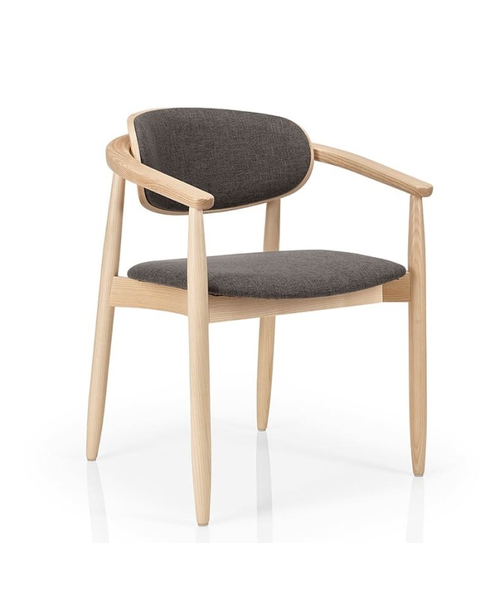 Sillón tapizado con brazos y estructura de madera para hostelería y hogar