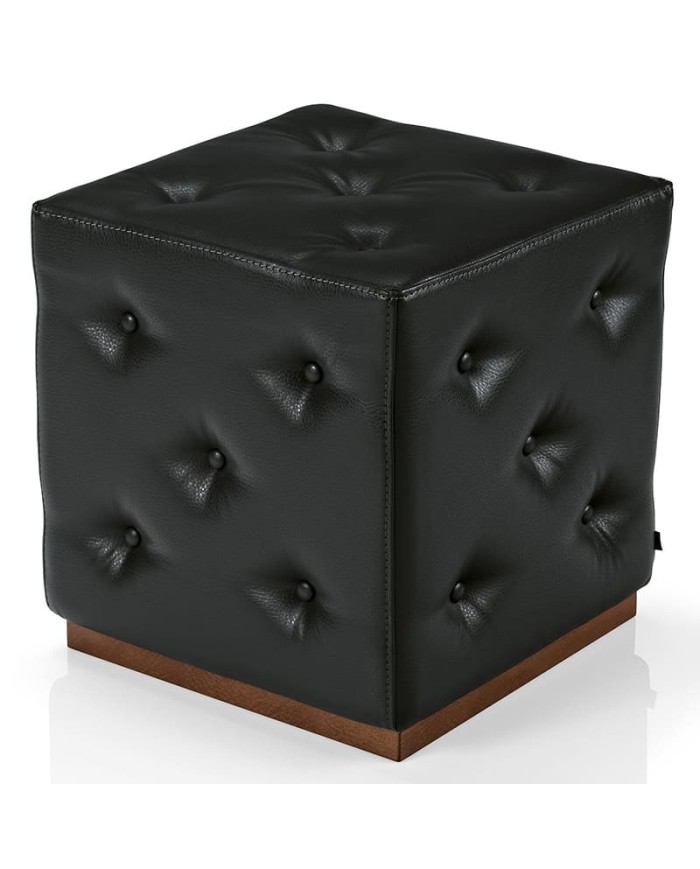 Puff tapizado capitoné con base de madera para hogar y hostelería.