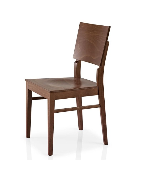 Silla de madera con asiento y respaldo en madera para hogar y hostelería.