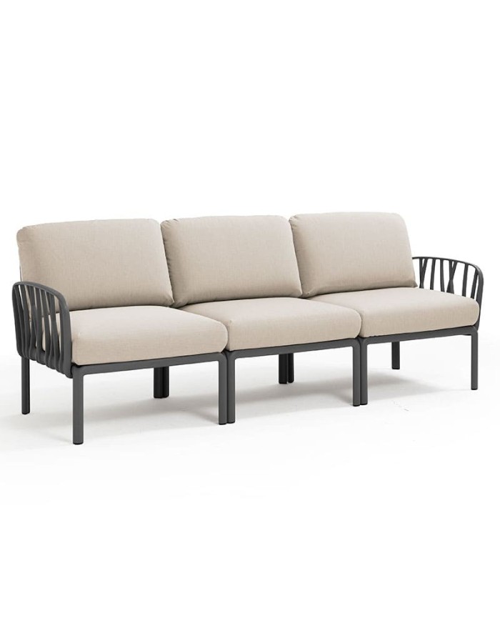 Sofá Komodo 3 plazas NARDI en resina y tapicería para hogar y hostelería. Ideal para jardín, terraza y patio. Modular.