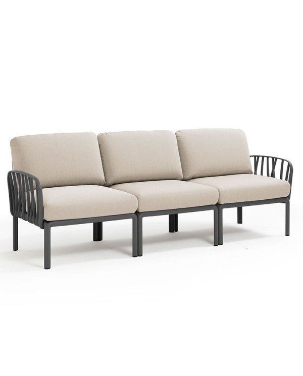 Sofá Komodo 3 plazas NARDI en resina y tapicería para hogar y hostelería. Ideal para jardín, terraza y patio. Modular.