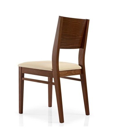 Silla de madera con respaldo curvado y asiento tapizado para hogar y hostelería