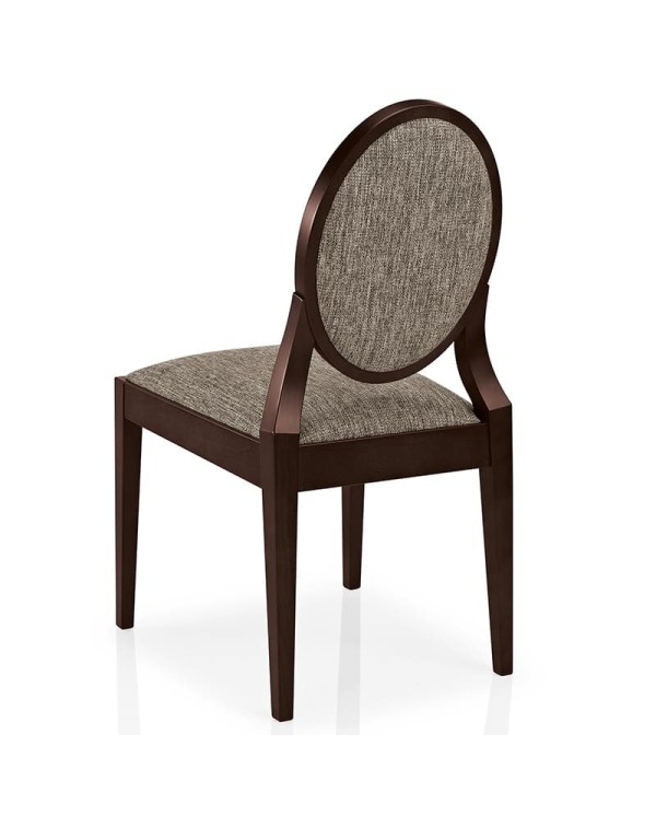 Silla de madera con respaldo ovalado tapizado y asiento tapizado para hogar y hostelería