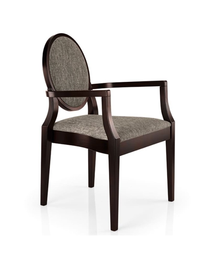 Sillón de madera tapizado con respaldo ovalado para hogar y hostelería