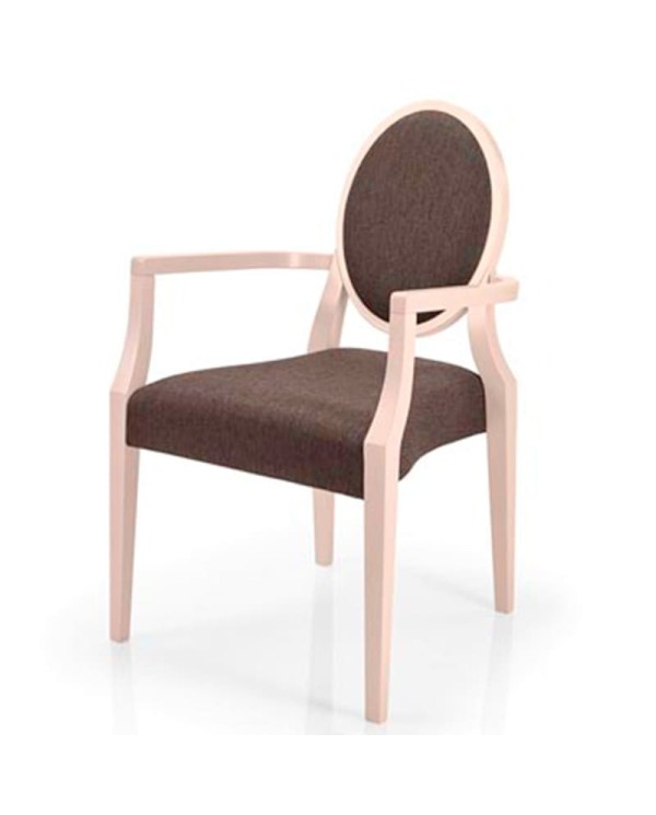 Sillón de madera tapizado con respaldo ovalado para hogar y hostelería