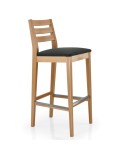 Taburete de madera tapizado con respaldo de lamas para hogar y hostelería. Ideal para barra y encimera