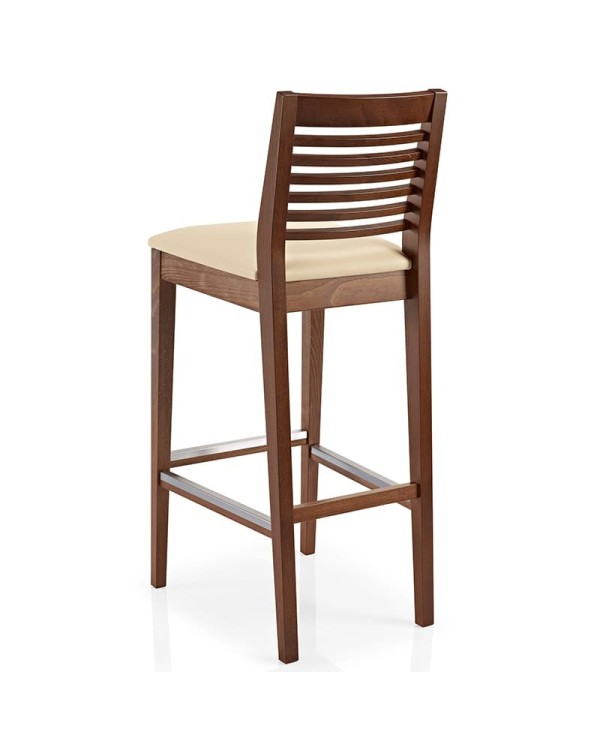 Taburete de madera tapizado con respaldo de lamas curvadas para hogar y hostelería