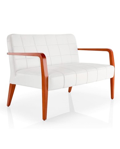 Sofá de dos plazas con asiento y respaldo tapizados con brazos  en madera para hogar y hostelería.