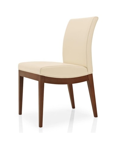 Silla de madera con asiento y respaldo tapizados para hogar y hostelería.