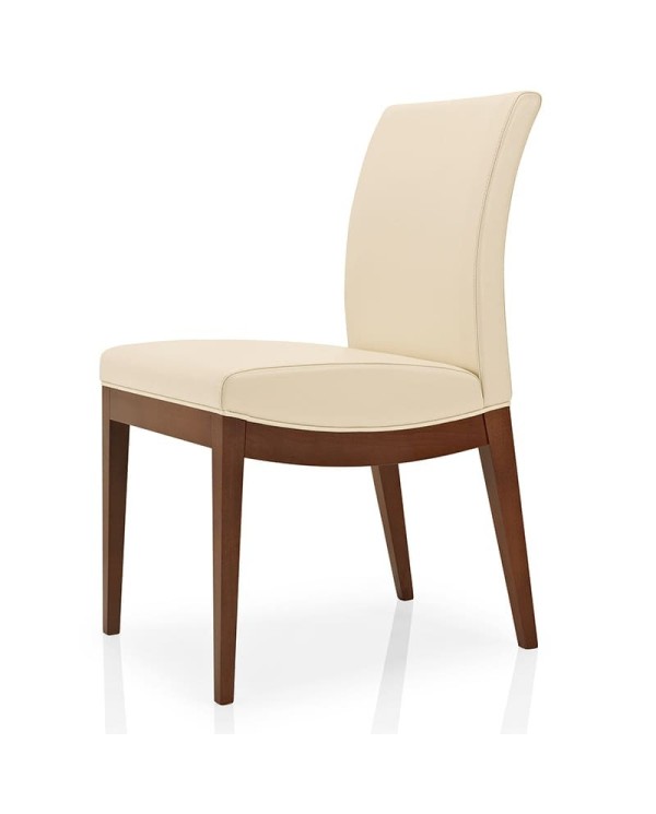 Silla de madera con asiento y respaldo tapizados para hogar y hostelería.