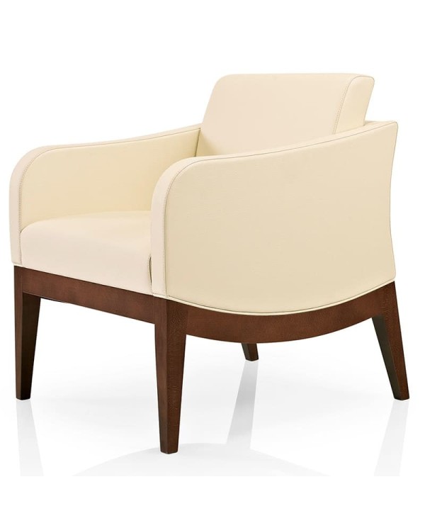 Butaca de madera con asiento y respaldo tapizados para hogar y hostelería.