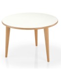 Mesa redonda de madera y polirey para hogar y hostelería.