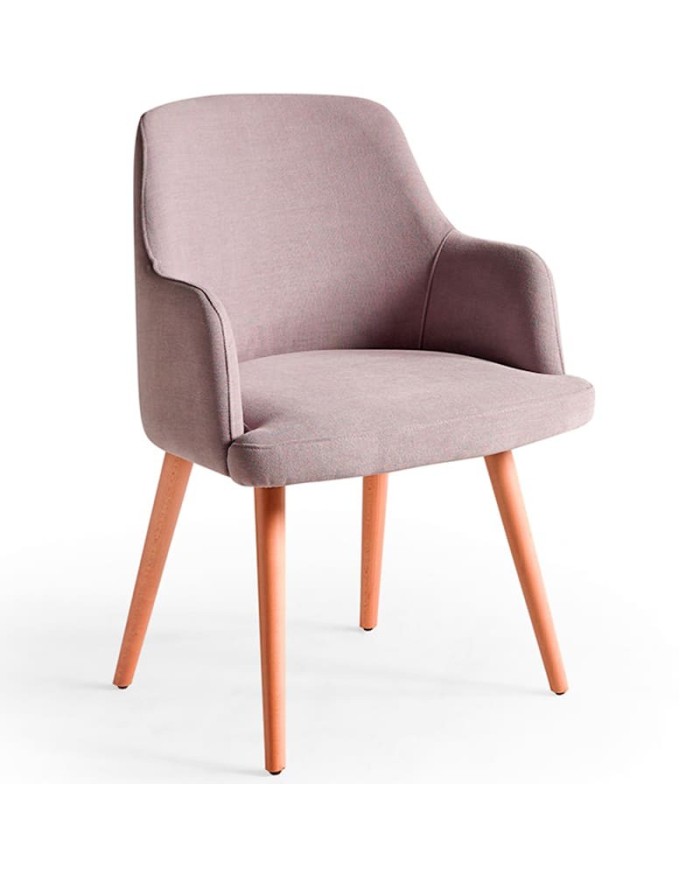 Sillón curvo tapizado con patas redondas en madera de haya. Para hostelería y hogar