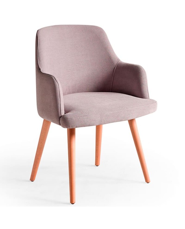 Sillón curvo tapizado con patas redondas en madera de haya. Para hostelería y hogar