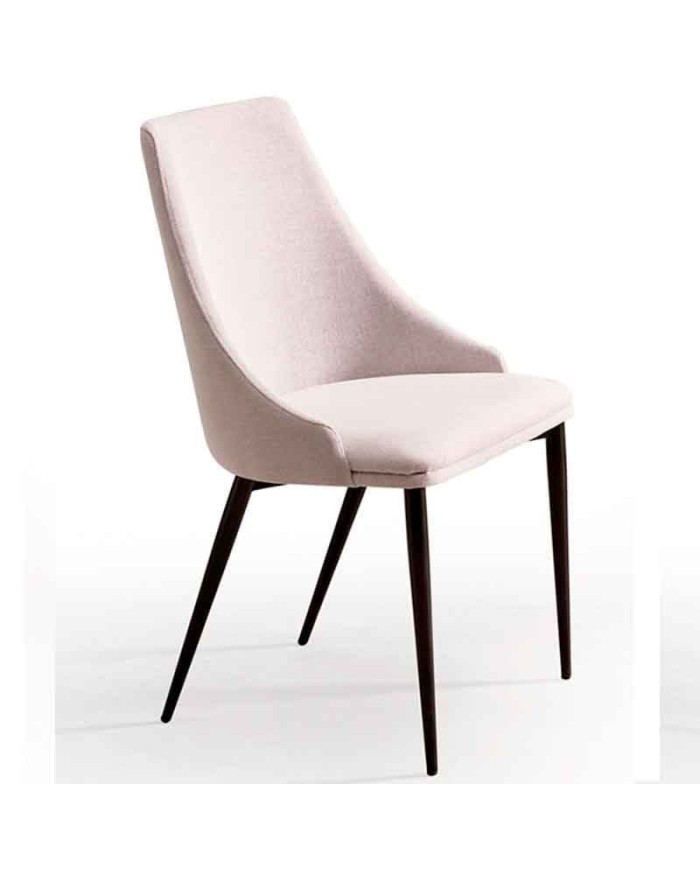 Silla curvada tapizada con patas metálicas. Para hogar y hostelería