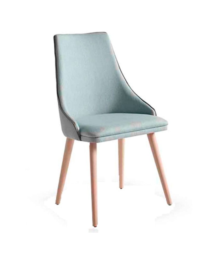 Silla curvada tapizada con patas redondas de madera. Ideal para salón, comedor y hostelería