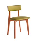Silla de madera de haya con asiento y respaldo tapizado. Para hogar y hostelería