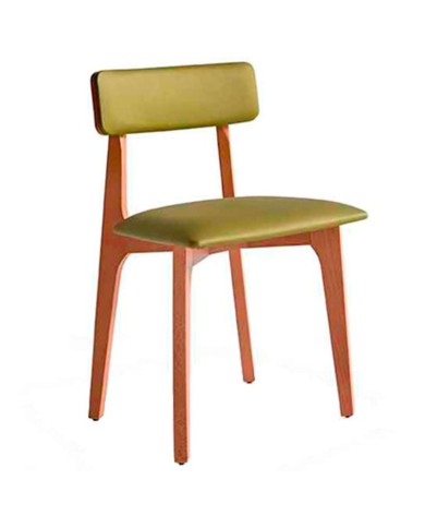 Silla de madera de haya con asiento y respaldo tapizado. Para hogar y hostelería