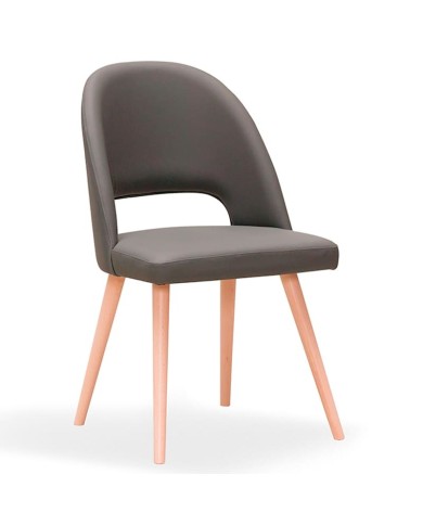 Silla tapizada curvada de diseño con patas en madera de haya barnizadas. Para hogar y hostelería