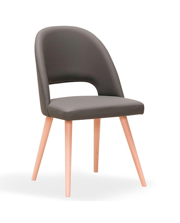 Silla tapizada curvada de diseño con patas en madera de haya barnizadas. Para hogar y hostelería