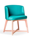 Sillón tapizado con base de cruceta en madera. Respaldo curvado para hostelería y hogar