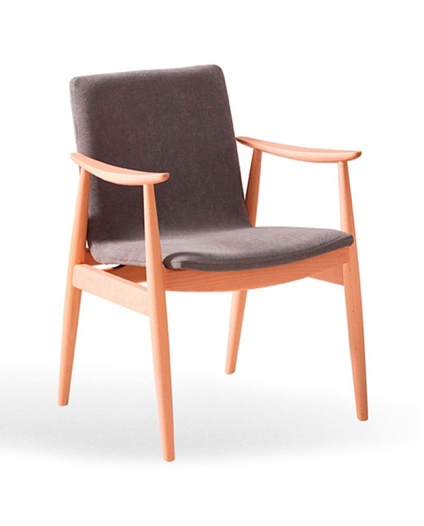 Sillón tapizado con brazos en madera, ideal para geriatría en residencias de ancianos.
