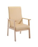 Sillón alto tapizado combinado con madera de haya para residencias y hospitales