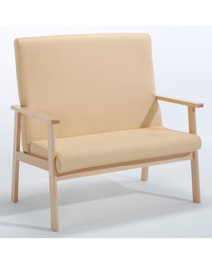 Sofá de dos plazas para sala de espera, tapizado con madera Sofá de dos plazas para sala de espera, tapizado con madera