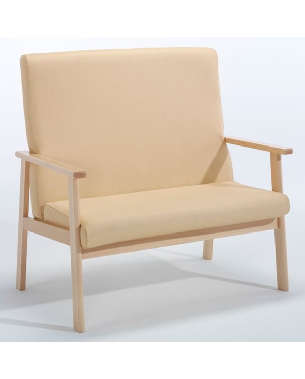 Sofá de dos plazas para sala de espera, tapizado con madera Sofá de dos plazas para sala de espera, tapizado con madera
